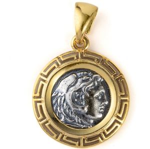 Hercules Pendant with Meander Bezel – 925 Sterling Silver Gold Plated.